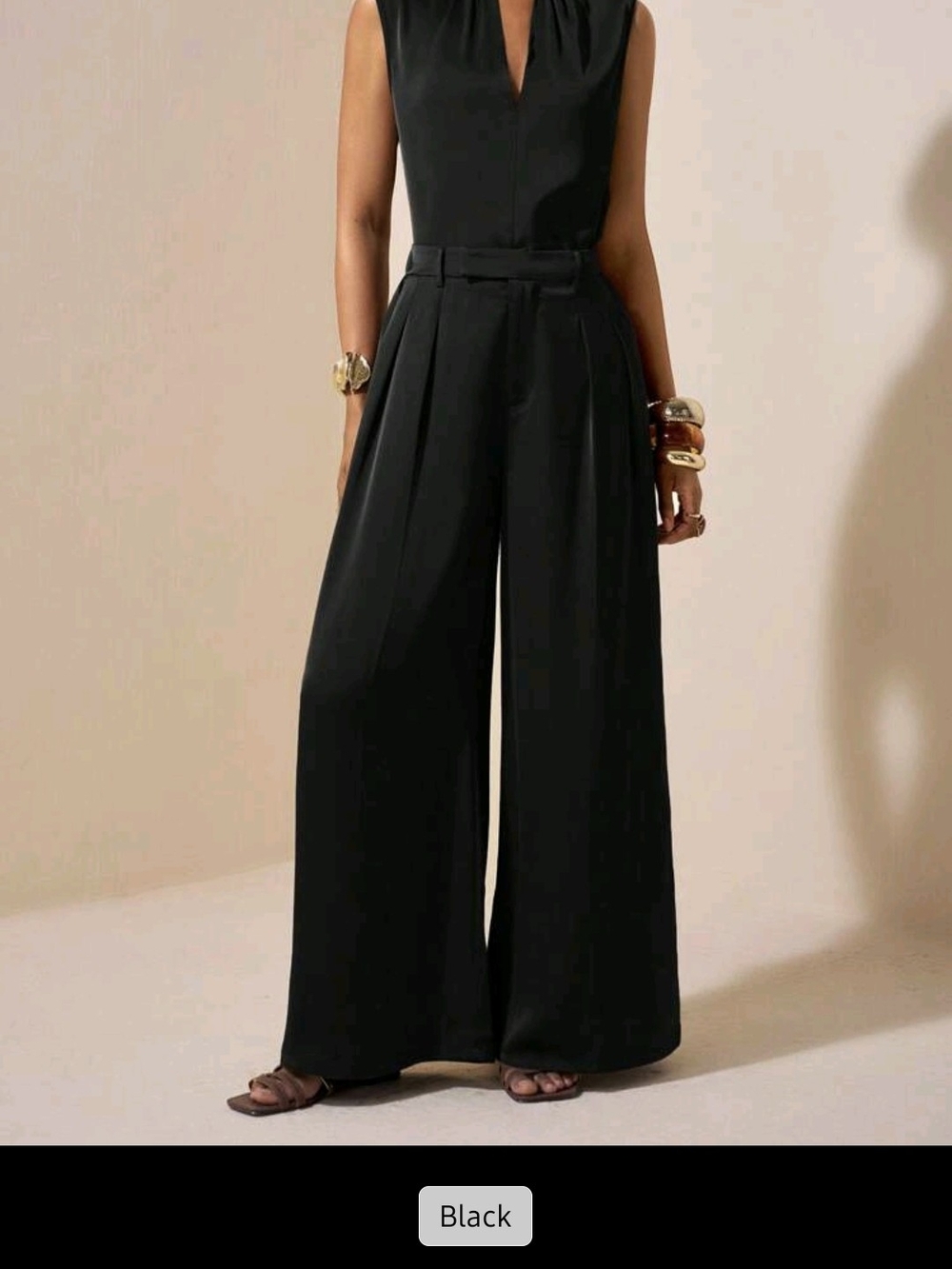 SHEIN Black Sleeveless Wide-Leg 2 Piece Set with Belted Waist